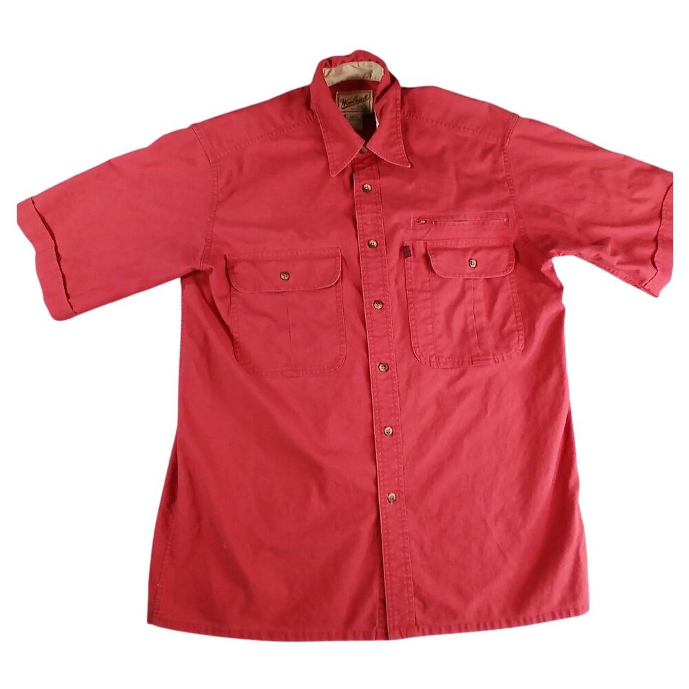 Woolrich Shirt Mens Medium Red Clay Button Up Pockets Outdoor Workwear Cotton